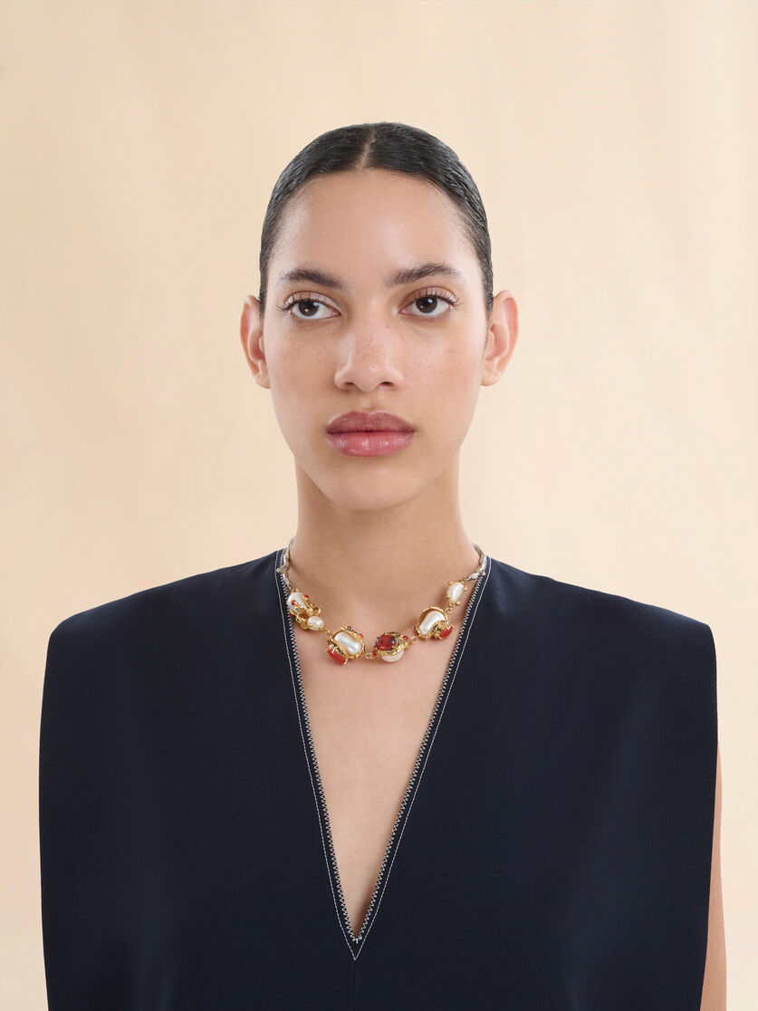 Gold and palladium branch necklace with encased pearl charms | Marni