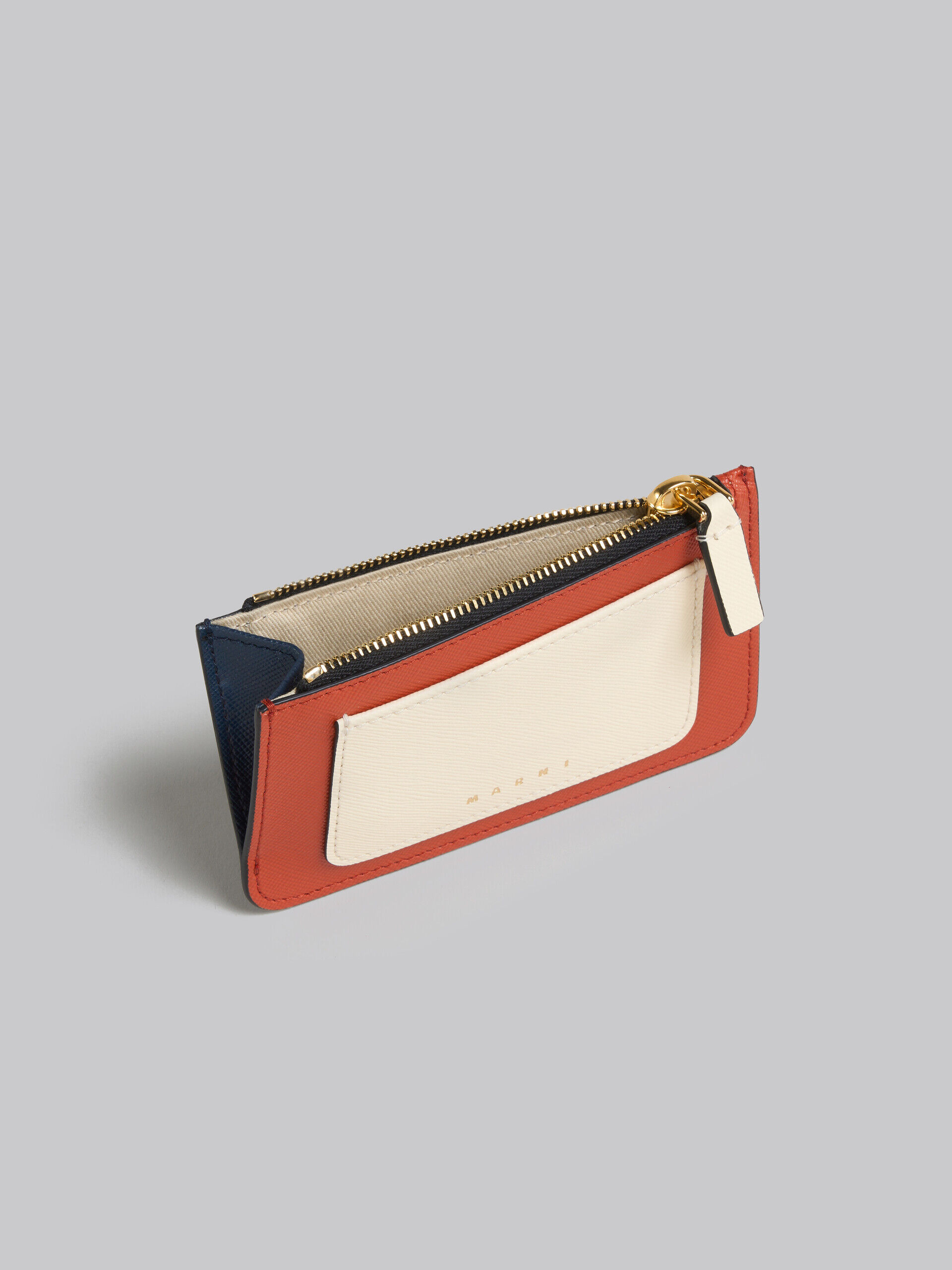 Orange cream and deep blue saffiano leather card case | Marni