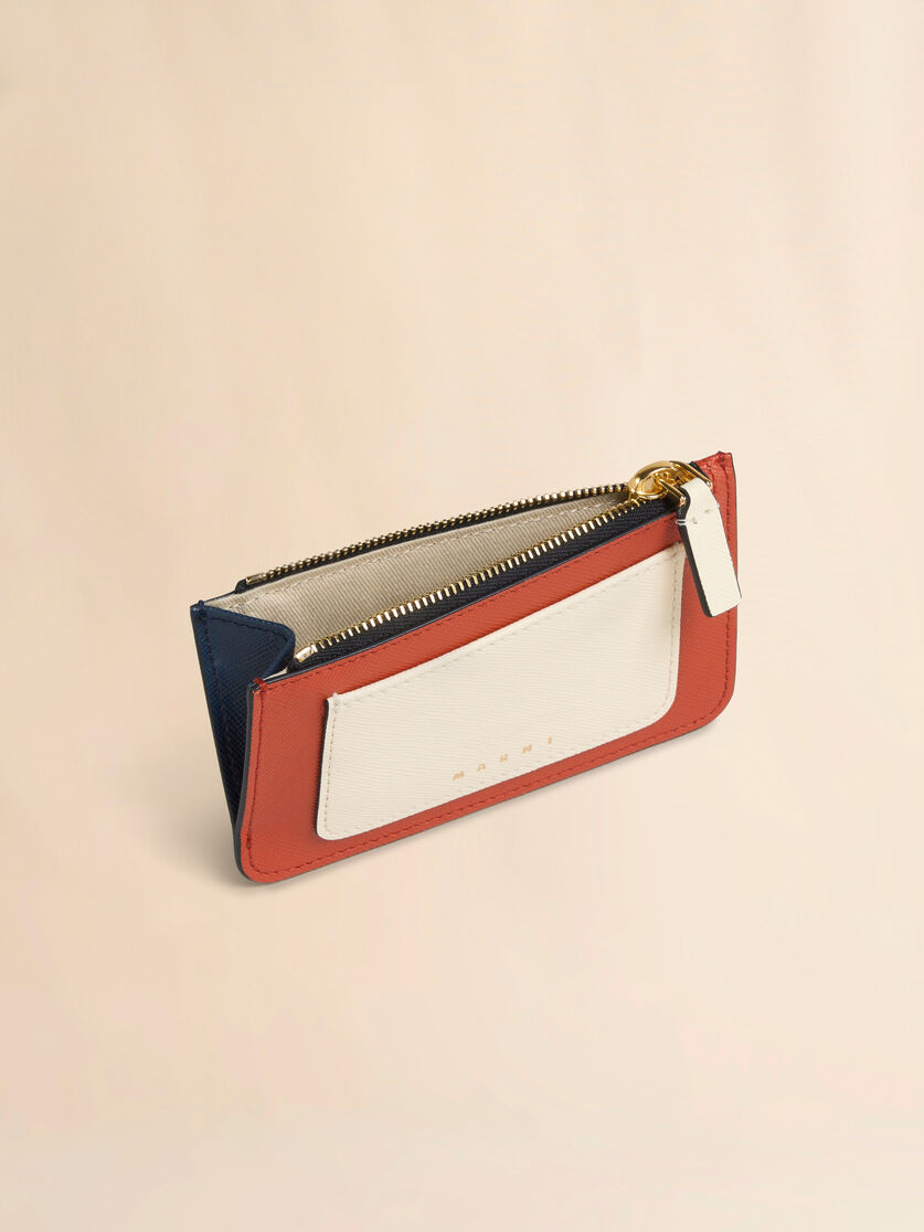 Kartenetui aus Saffiano-Leder in Orange, Cremefarben und 