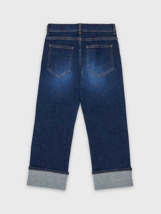 Dark blue stretch cotton jeans with turn-ups - Pants