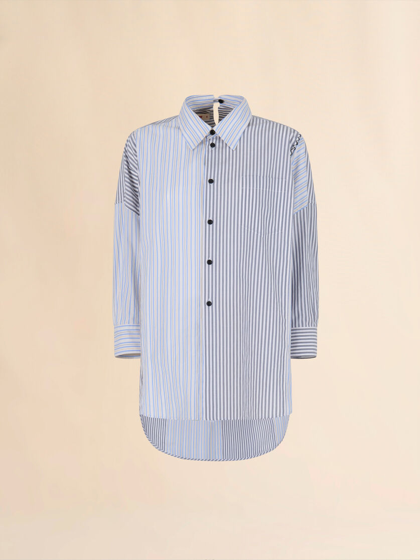 Grey striped organic poplin patchwork shirt - Shirts - Image 1