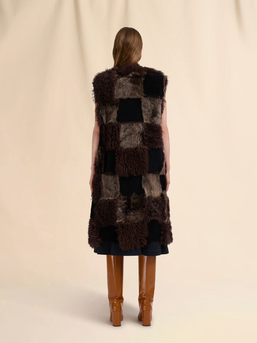 Brown mixed shearling longline vest - Waistcoats - Image 3