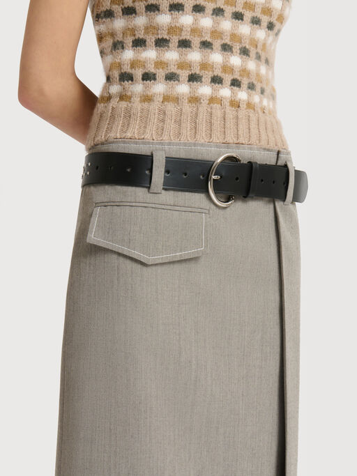 Grey wool midi skirt with pocket - Skirts