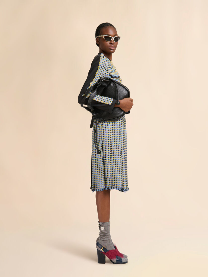 Blue cotton tweed-effect pleated skirt, Image 5