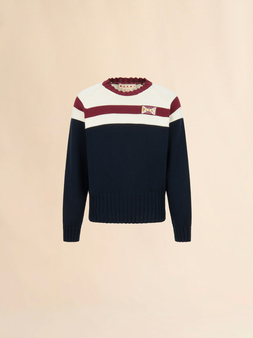 Deep blue cotton jumper with contrast stripe, Image 1