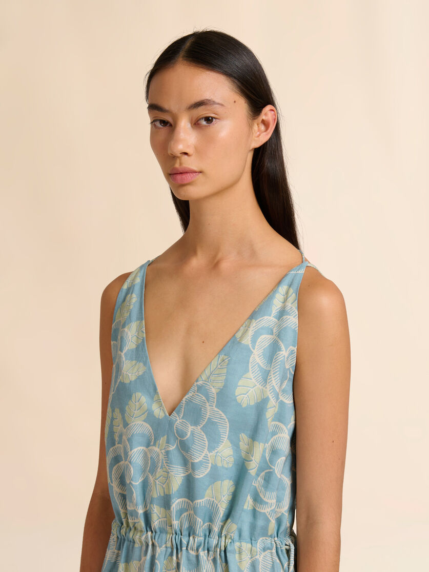 Maxikleid aus blauem Ramie mit Banjo-Print, Image 4