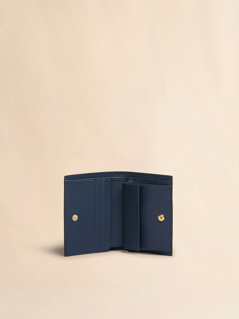 Orange cream and deep blue saffiano leather bi-fold wallet | Marni 