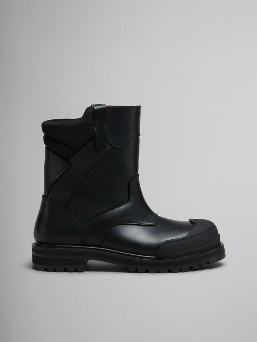 Black Patchy ankle boot in leather and tech fabric - Boots