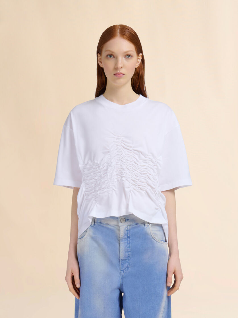 White organic cotton T-shirt with shirred detail - T-shirts - Image 2