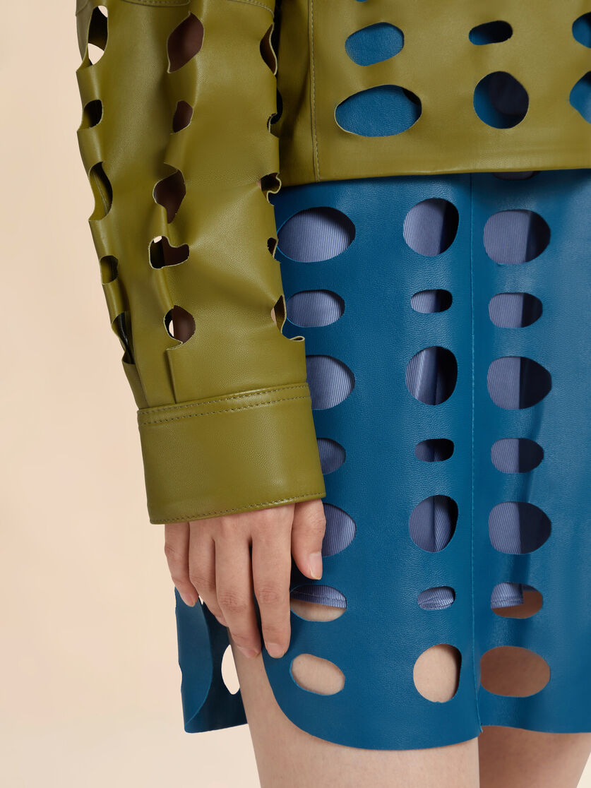 Green nappa leather shirt with cut-out detailing, Image 5