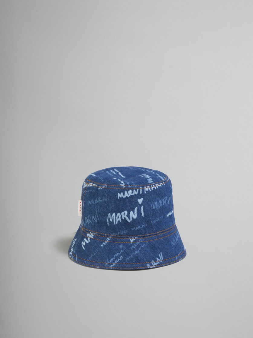Blue denim bucket hat with Mega Marni motif - Hats - Image 1