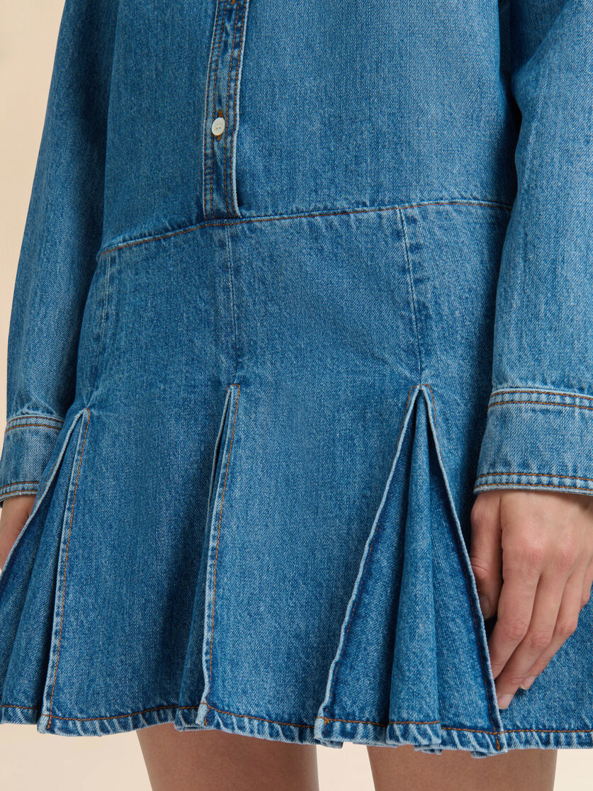 Blue denim mini dress with pleated skirt - Dresses - Image 5