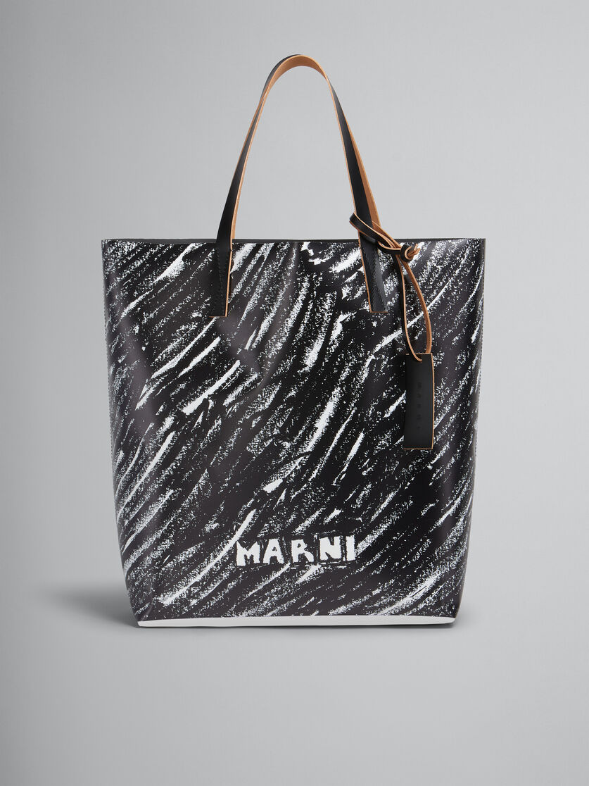 マルニ トートバッグ ボタニカルペイント レザー ロゴ 黒 白（ブラック  