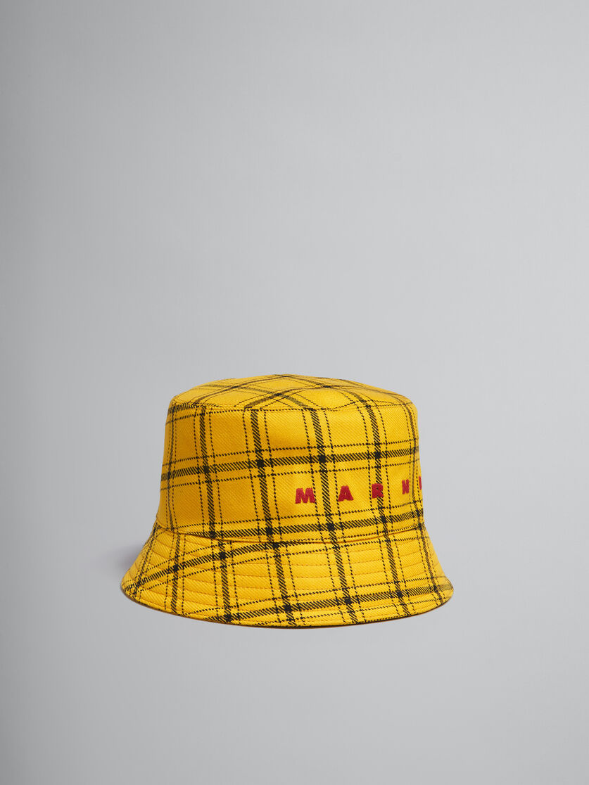 Black checked wool bucket hat with embroidered logo - Hats - Image 1