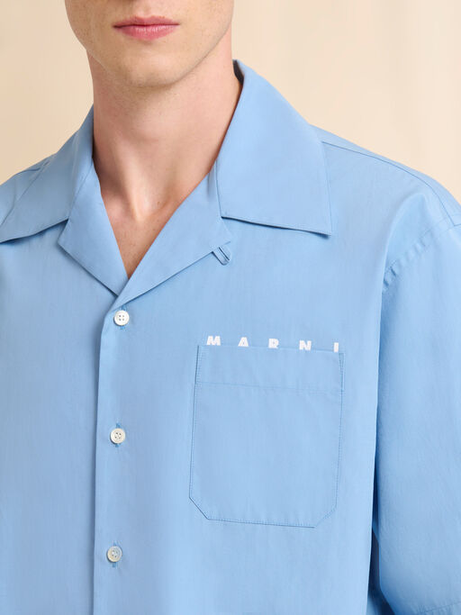 Blue poplin bowling shirt with peeping Marni logo - Shirts
