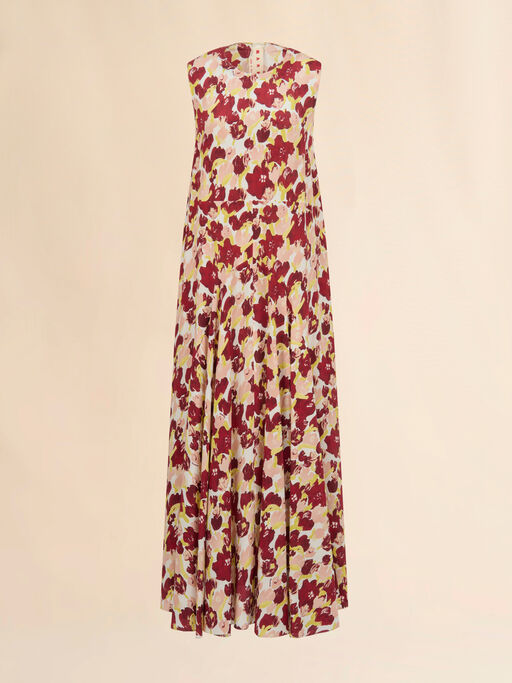 Pink and burgundy silk maxi dress with Secret Bouquet print - Dresses
