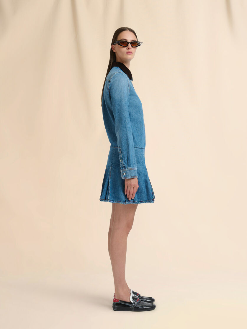 Blue denim mini dress with pleated skirt - Dresses - Image 6