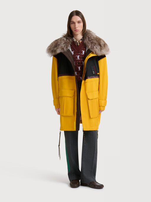 Yellow nylon coat with fur collar - Jackets