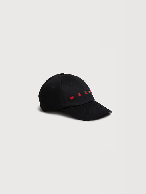 Black organic gabardine baseball cap with embroidered logo - Hats