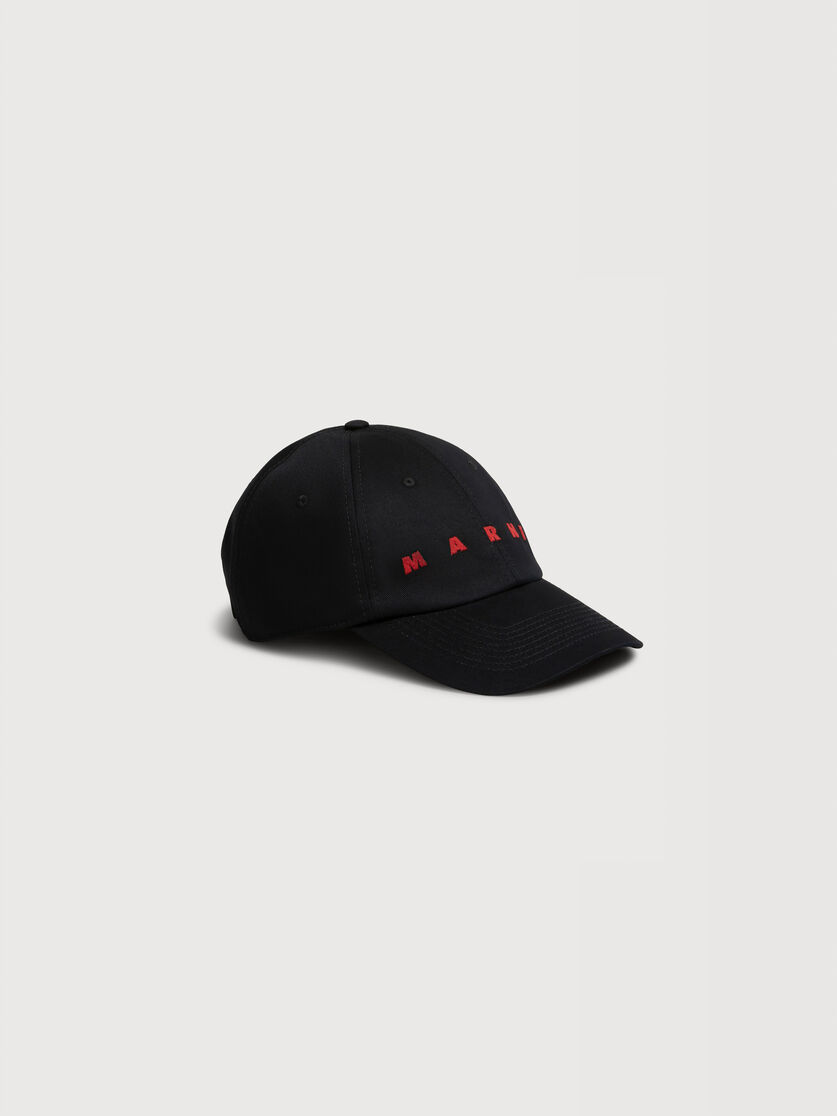 Black organic gabardine baseball cap with embroidered logo, Image 1