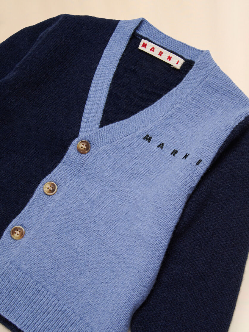Blue wool-nylon half-and-half cardigan - Knitwear - Image 3