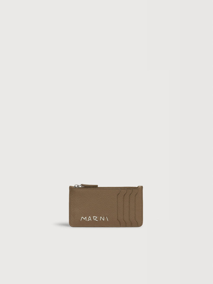 Brown leather card case with Marni Mending embroidery, Image 1