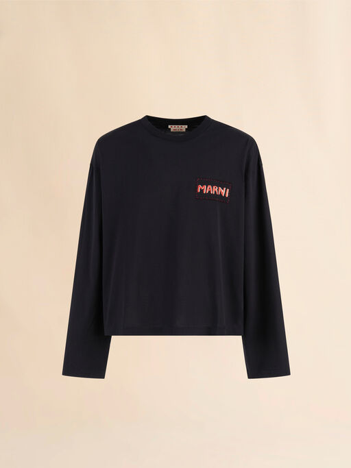 Black oversized jersey cotton T-shirt with Marni label - Shirts