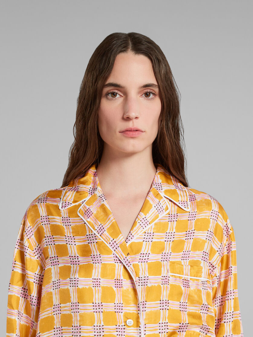 Yellow silk twill pyjama shirt with Check Fields print - Shirts - Image 4
