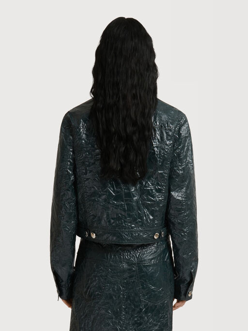 Deep green crinkled taffeta jacket - Jackets