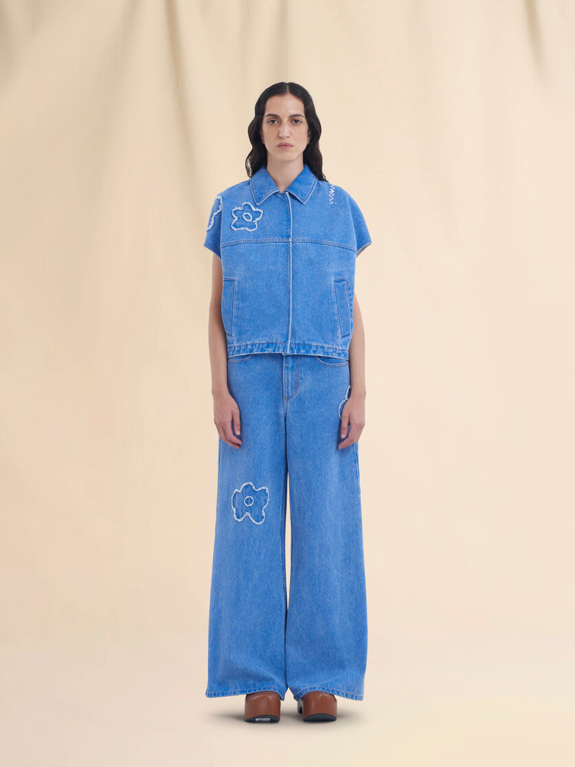 Light blue denim wide leg jeans with patch detail - Pants - Image 2