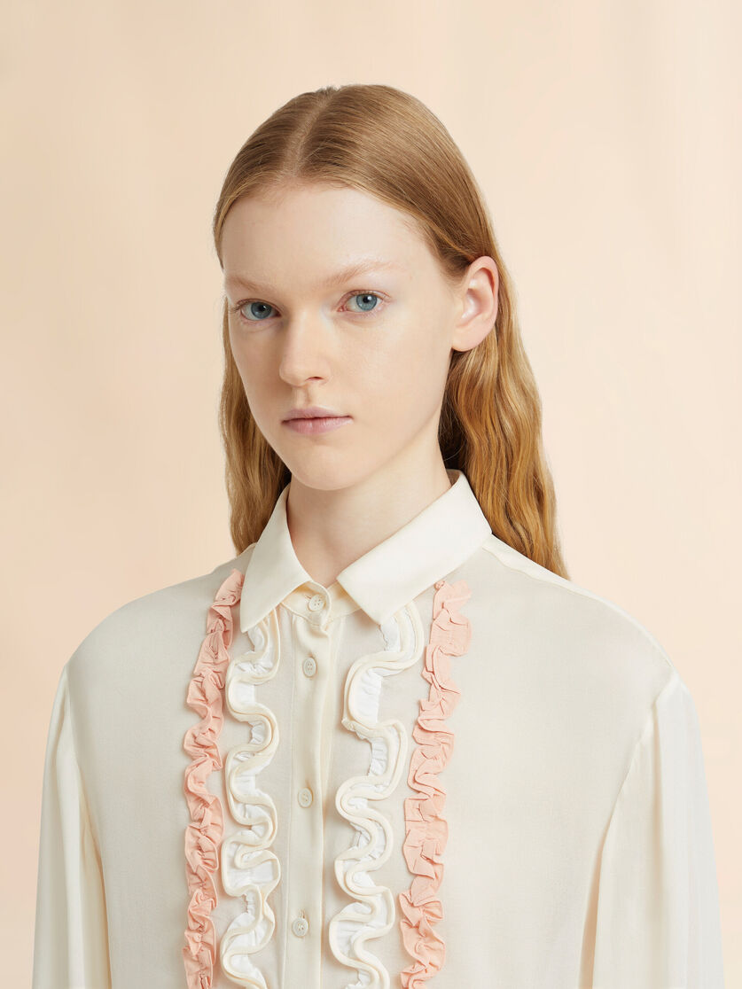 White silk georgette shirt with ruffles, Image 4