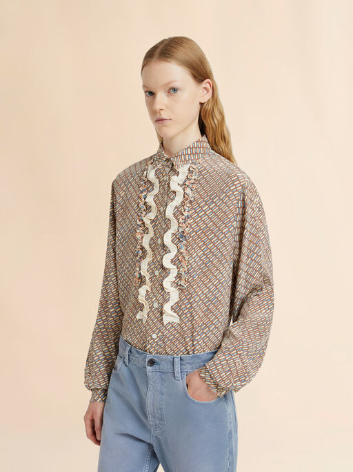 Pink and beige crêpe de chine shirt with Criss Cross print - Shirts