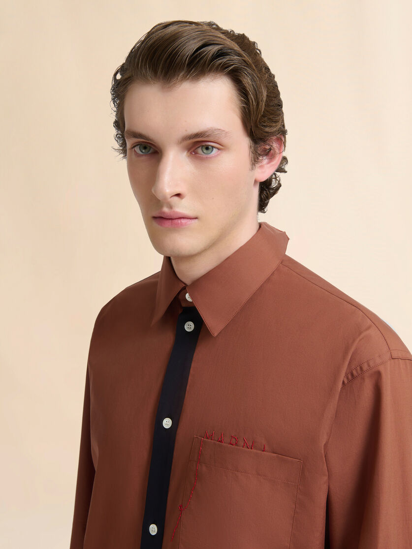 Brown cotton poplin shirt with Marni Mending logo - Shirts - Image 4