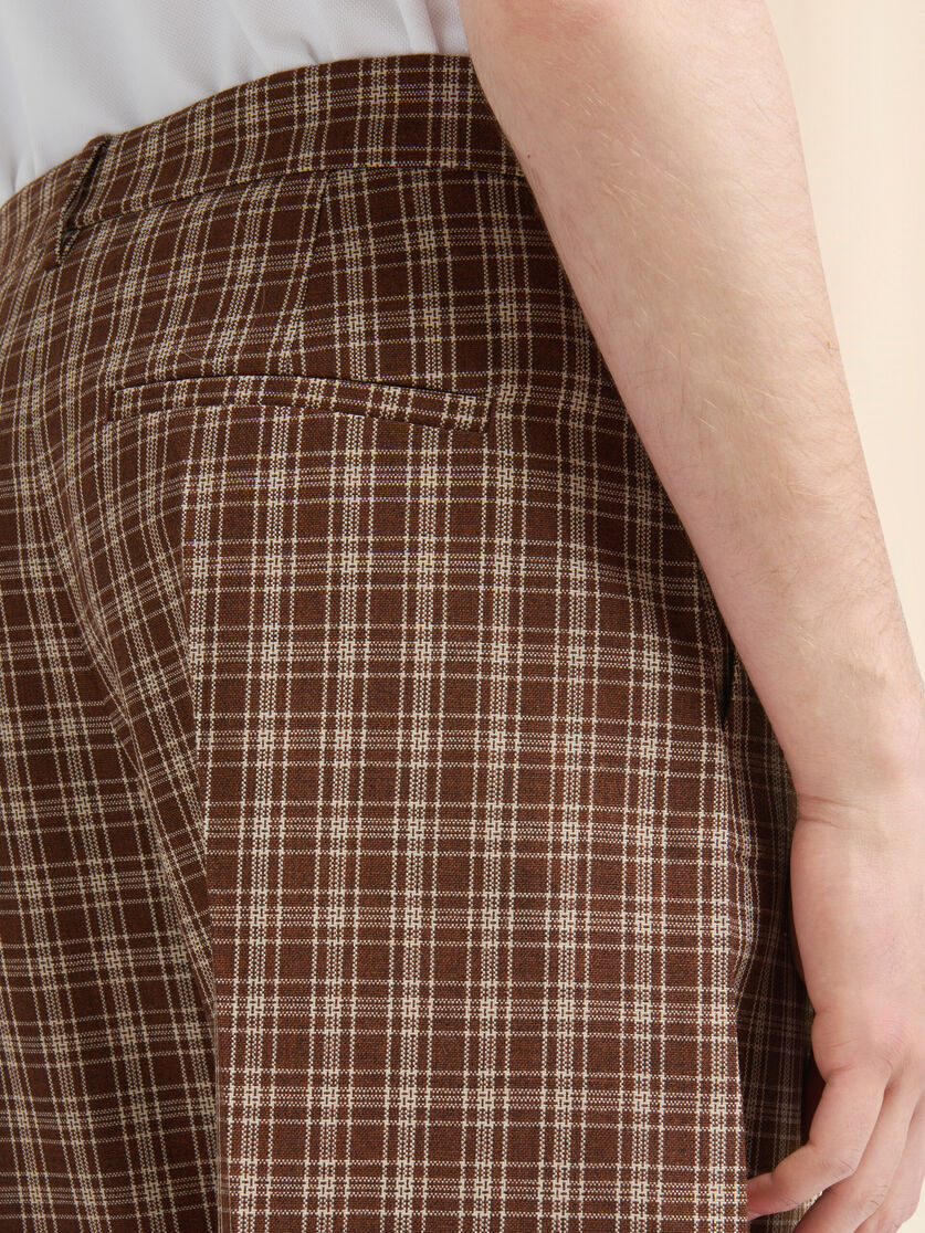 Brown wool trousers with checked pattern - Pants - Image 4