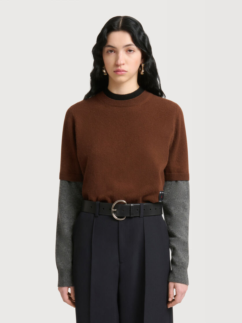 Brown cashmere jumper with layered effect, Image 2