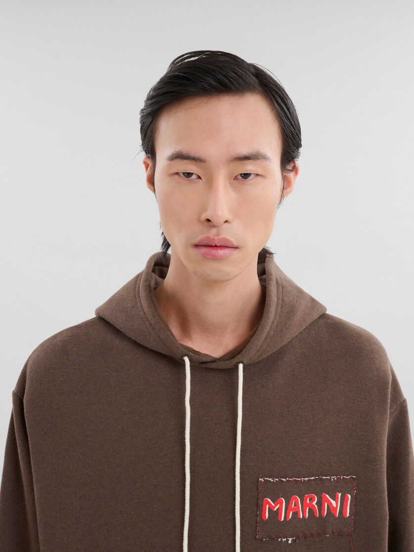 Brown melange cotton hoodie with Marni patch | Marni