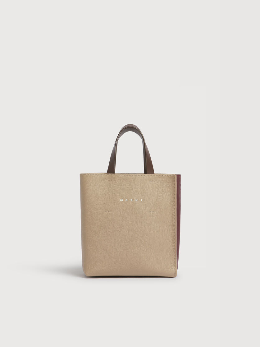 Taupe, burgundy and brown leather Museo Soft mini bag, Image 1