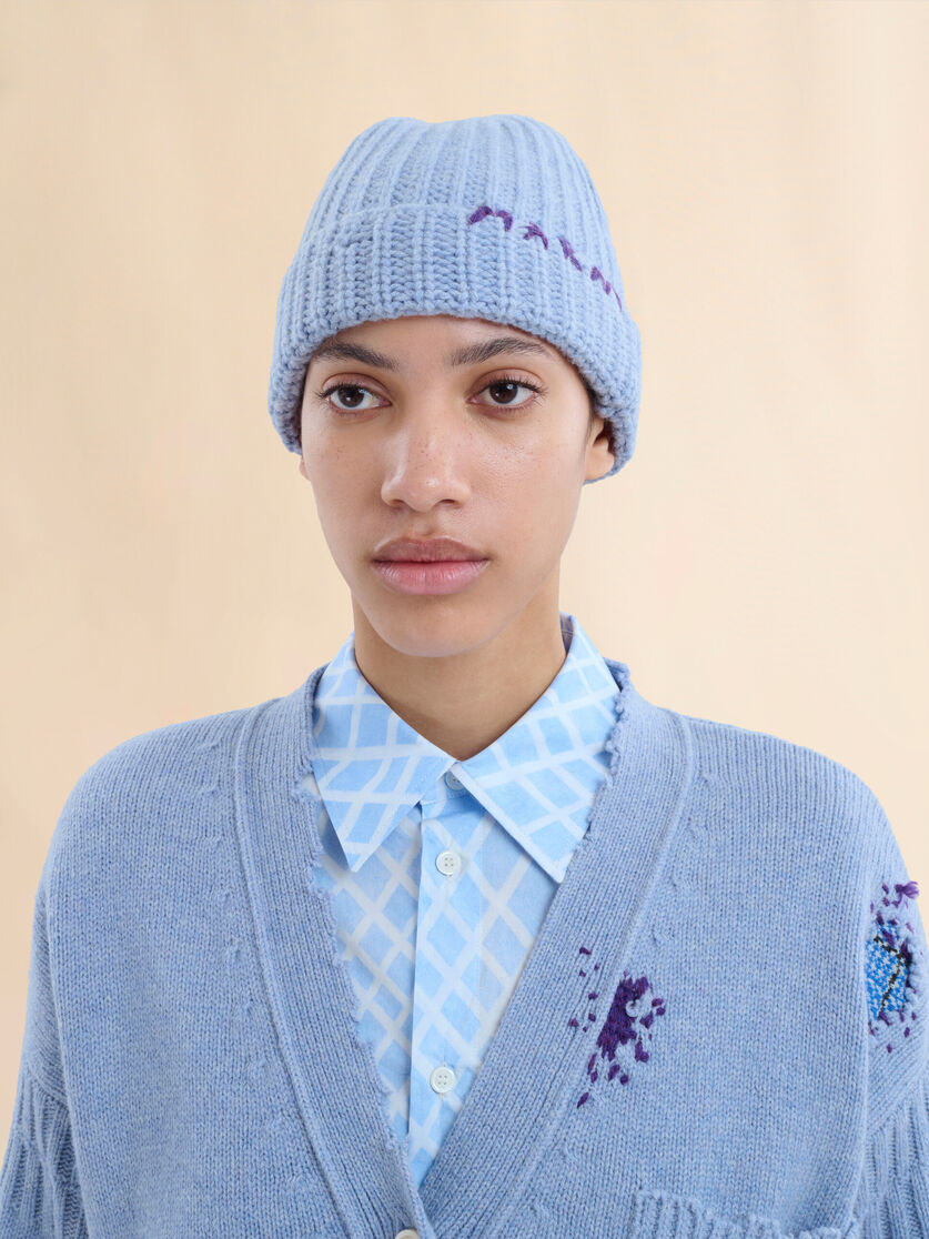 Blue Shetland wool beanie with Marni Mending - Hats - Image 2