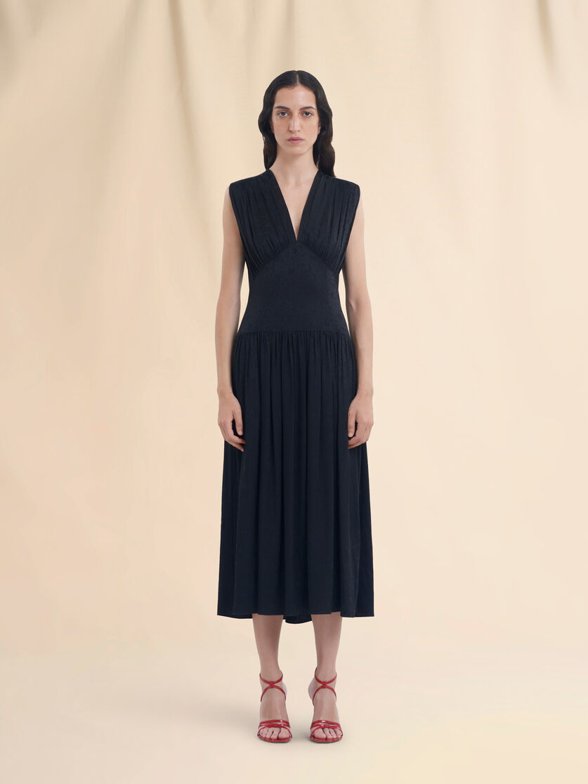 Black silk jacquard midi dress - Dresses - Image 2