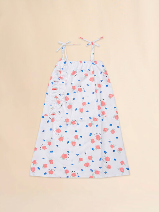 Abito smanicato in cotone bianco con stampa Tea Time - Vestiti