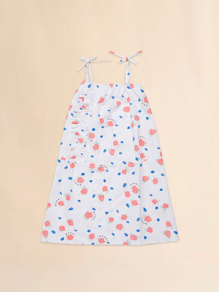 Abito smanicato in cotone bianco con stampa Tea Time, Image 1