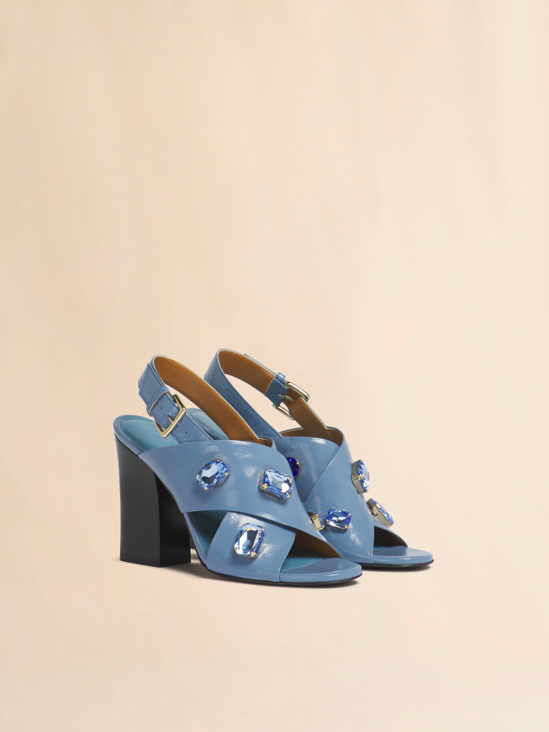 Light blue leather criss-cross sandal | Marni