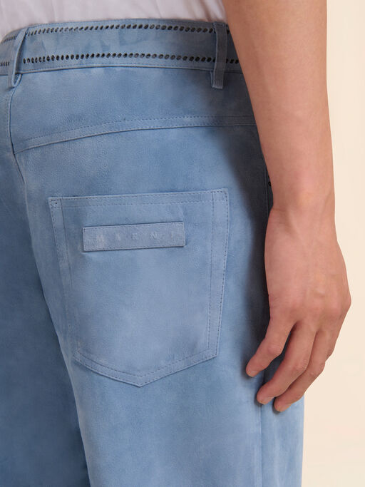 Blue suede pants with cut-out detailing - Pants