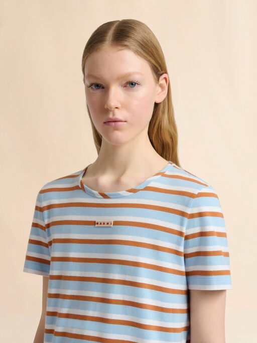 Blue and brown striped cotton T-shirt - T-shirts