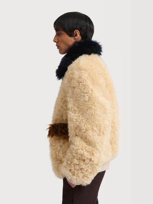 Cream shearling jacket with colour-block details - Jackets