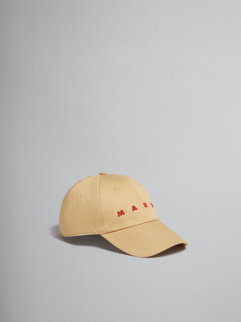 Cream organic gabardine cap with embroidered logo | Marni
