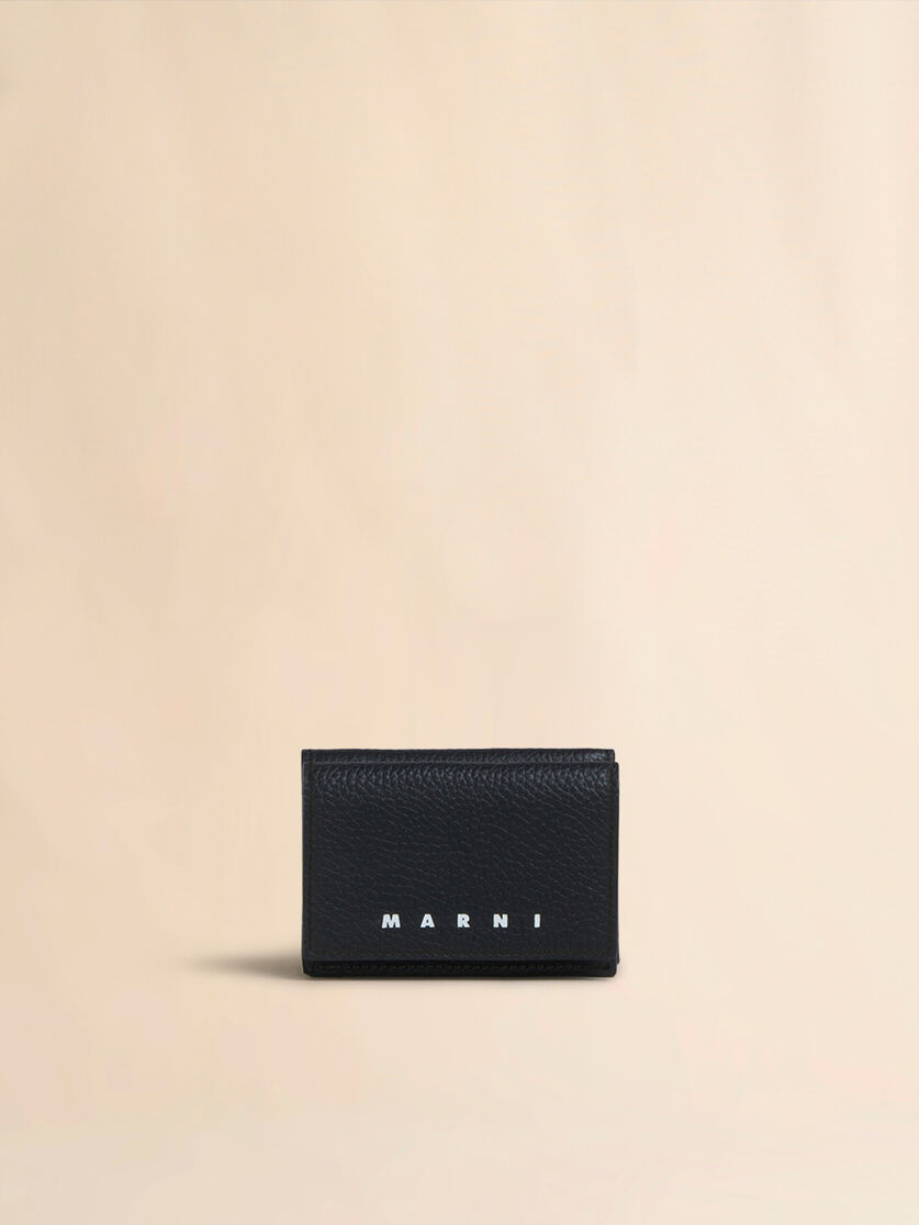 ブラック レザー製三つ折りウォレット - 財布 - Image 1