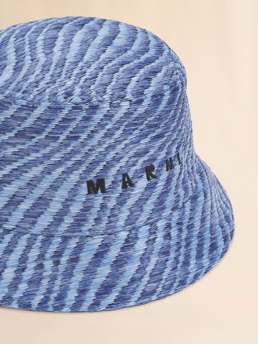 Blue raffia-effect bucket hat with wavy pattern - Hats