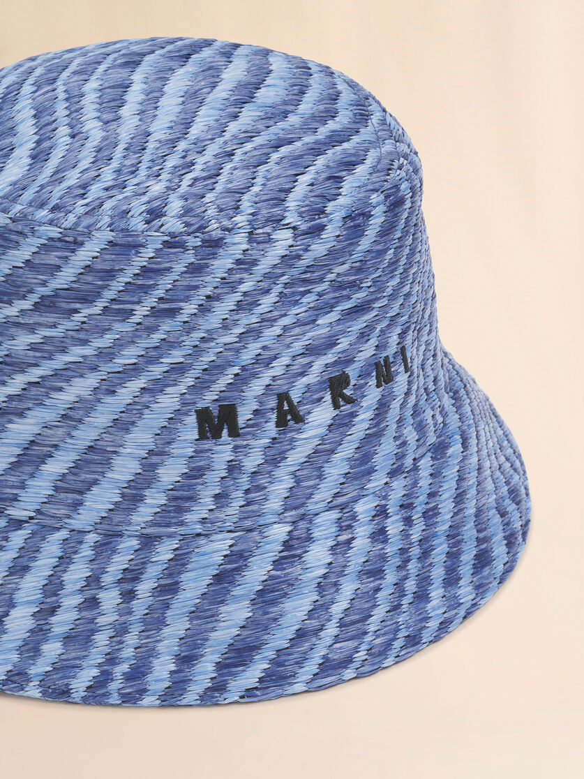 Blue raffia-effect bucket hat with wavy pattern, Image 4
