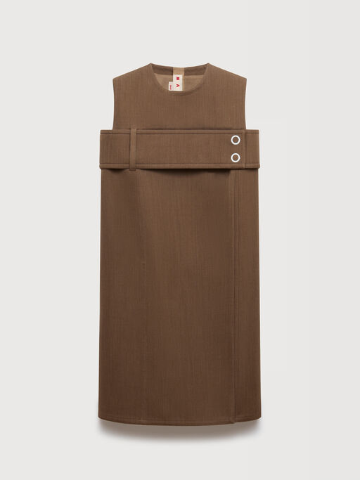 Brown wool dress with belted bust - Dresses